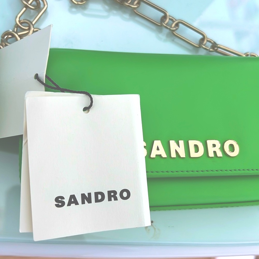 NWT $360 SANDRO totemo shoulder bag LIME GREEN with gold chain +zip coin purse - Picture 7 of 13